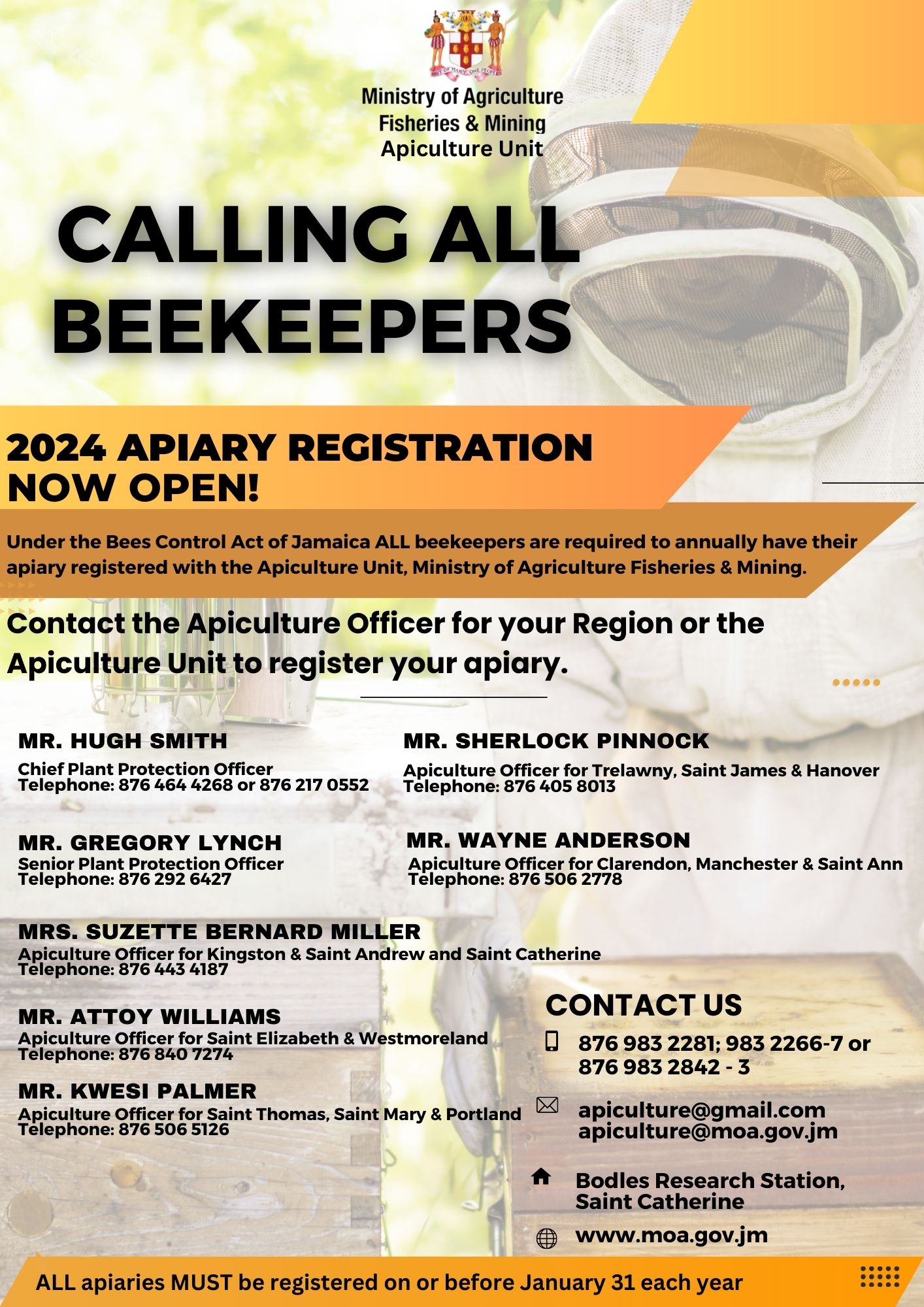  Apiculture Unit Beekeepers Registration Flyer