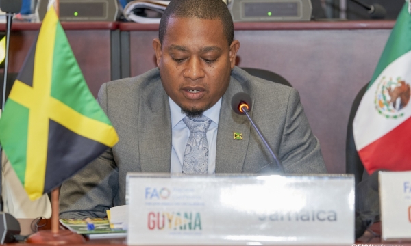 Minister of Agriculture, Fisheries and Mining, Hon. Floyd Green speaks at the Ministerial Round Table for the FAO four-day regional conference on Blue Transformation, in Guyana on March 19.